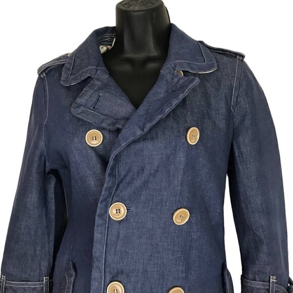 COACH Cotton Linen Blend Denim Like Trench Coat Button Up Size S - Picture 3 of 9